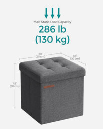 Songmics Storage Ottoman Pair, Bedroom Bench Set, Footrest With Hidden Compartments, Living Room Seating, Dark Grey - thumbnail 2