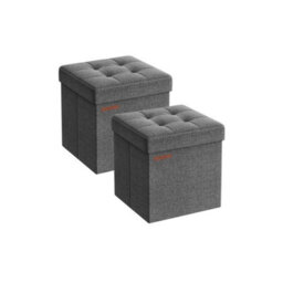 Songmics Storage Ottoman Pair, Bedroom Bench Set, Footrest With Hidden Compartments, Living Room Seating, Dark Grey - thumbnail 6