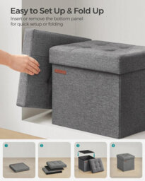 Songmics Storage Ottoman Pair, Bedroom Bench Set, Footrest With Hidden Compartments, Living Room Seating, Dark Grey - thumbnail 5