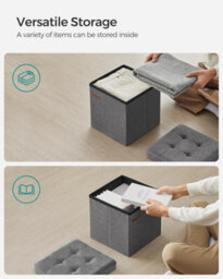 Songmics Storage Ottoman Pair, Bedroom Bench Set, Footrest With Hidden Compartments, Living Room Seating, Dark Grey - thumbnail 4