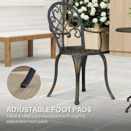 Outsunny 3Pcs Bistro Set, Aluminium Garden Table And Chairs Bronze Tone - thumbnail 7