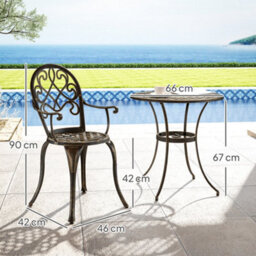 Outsunny 3Pcs Bistro Set, Aluminium Garden Table And Chairs Bronze Tone - thumbnail 3
