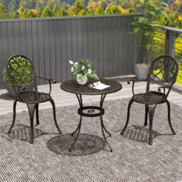 Outsunny 3Pcs Bistro Set, Aluminium Garden Table And Chairs Bronze Tone - thumbnail 1