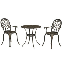 Outsunny 3Pcs Bistro Set, Aluminium Garden Table And Chairs Bronze Tone - thumbnail 2