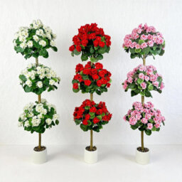 London Boutique Artificial Geranium Tree 150 Cm, Faux Flower Topiary Plant, Three Ball Design, Uv Resistant, White Plant In Pot - thumbnail 6