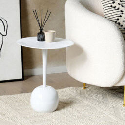 Beliani 40Cm Round Aluminium Side Table, Carved Matte Black Top With White Leg Base - thumbnail 2