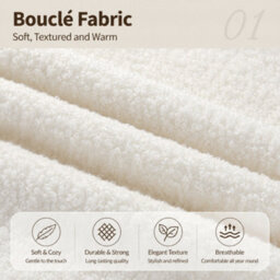 Btm 3Ft Single Upholstered Bed Frame 90X190Cm, Petal Headboard, Cloud Footboard, Wooden Slats, Bouclé, Cream White - thumbnail 8