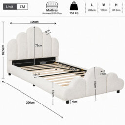 Btm 3Ft Single Upholstered Bed Frame 90X190Cm, Petal Headboard, Cloud Footboard, Wooden Slats, Bouclé, Cream White - thumbnail 7