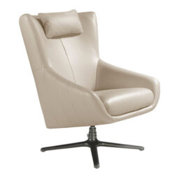 Angel Cerda Contemporary Grey Taupe Leather Swivel Armchair