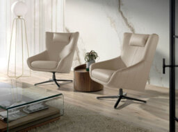 Angel Cerda Contemporary Grey Taupe Leather Swivel Armchair - thumbnail 2