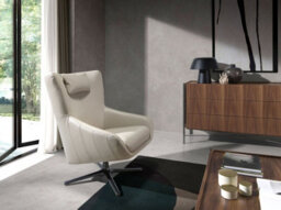 Angel Cerda Contemporary Grey Taupe Leather Swivel Armchair - thumbnail 5