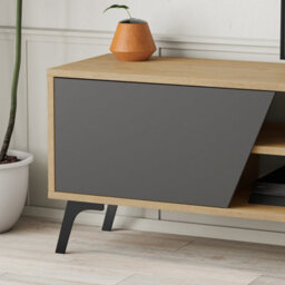 "Decortie Fiona Modern Tv Unit Multimedia Cabinet With Storage Doors 75"" Oak, Anthracite Grey 180Cm" - thumbnail 4