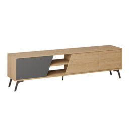 "Decortie Fiona Modern Tv Unit Multimedia Cabinet With Storage Doors 75"" Oak, Anthracite Grey 180Cm" - thumbnail 2