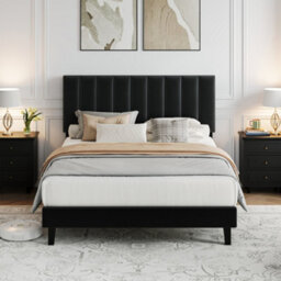 Double Velvet Upholstered Bed Frame With Adjustable Tufted Headboard - Black - thumbnail 2