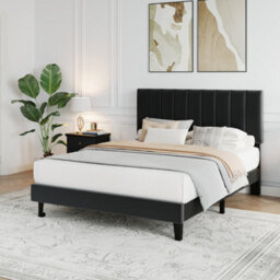 Double Velvet Upholstered Bed Frame With Adjustable Tufted Headboard - Black
