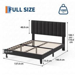 Double Velvet Upholstered Bed Frame With Adjustable Tufted Headboard - Black - thumbnail 3