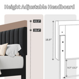 Double Velvet Upholstered Bed Frame With Adjustable Tufted Headboard - Black - thumbnail 7