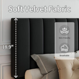 Double Velvet Upholstered Bed Frame With Adjustable Tufted Headboard - Black - thumbnail 4