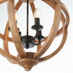 Multi Light Ceiling Pendant 4 Bulb Mango Wood & Bronze Solid Round Lamp Shade - thumbnail 4
