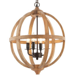 Multi Light Ceiling Pendant 4 Bulb Mango Wood & Bronze Solid Round Lamp Shade - thumbnail 1