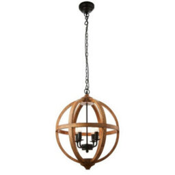 Multi Light Ceiling Pendant 4 Bulb Mango Wood & Bronze Solid Round Lamp Shade - thumbnail 3