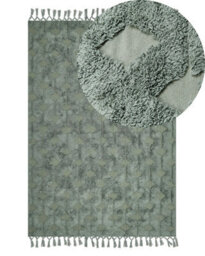Wyld And Coco Green Hand-Tufted Cotton Rug 140 X 200 Cm - Low Pile Geometric Tassels - thumbnail 1