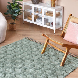 Wyld And Coco Green Hand-Tufted Cotton Rug 140 X 200 Cm - Low Pile Geometric Tassels - thumbnail 2