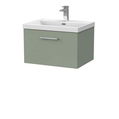 Balterley Pershall Contemporary Wall Hung 1 Drawer Vanity Unit With Thin-Edge Ceramic Basin, 600mm, Reed Green - image 1