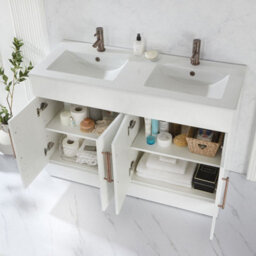 Homestylestore 1210mm White Floorstanding Bathroom Vanity Unit Double Basin And Aged Bronze T Bar Handles - thumbnail 3