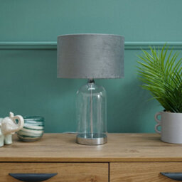 Valuelights Jessy Glass And Silver Chrome Metal Bedside Table Lamp With A Grey Velvet Lampshade - Bulb Included - thumbnail 4