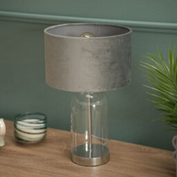 Valuelights Jessy Glass And Silver Chrome Metal Bedside Table Lamp With A Grey Velvet Lampshade - Bulb Included - thumbnail 5
