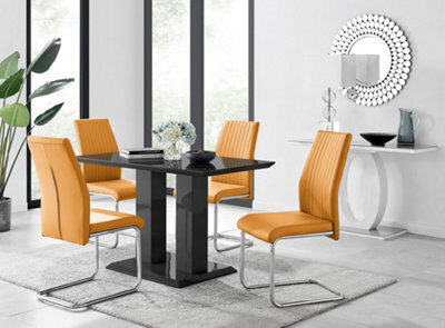 Furniturebox Imperia 4 Modern Black High Gloss Dining Table And 4 Mustard Lorenzo Chrome Dining Chairs Set - image 1