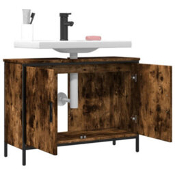 Berkfield Bathroom Sink Cabinet Smoked Oak 80X30X60 Cm Engineered Wood - thumbnail 4