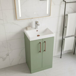 Balterley Bramshall Modern Bathroom 2 Soft Close Door & Mid-Edge Vanity Unit Basin, Satin Green, 500mm - thumbnail 4