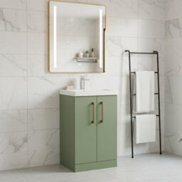 Balterley Bramshall Modern Bathroom 2 Soft Close Door & Mid-Edge Vanity Unit Basin, Satin Green, 500mm - thumbnail 3