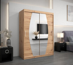 Arte Elypse Contemporary 2 Mirrored Sliding Door Wardrobe 5 Shelves 2 Rails Artisan Oak Effect (H)2000mm (W)1500mm (D)620mm - thumbnail 2