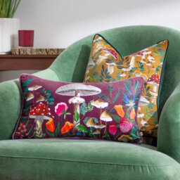 Wylder Wild Gardens Mushroom Repeat Velvet Piped Feather Rich Cushion - thumbnail 5