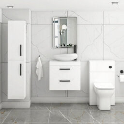 Royal Bathrooms Turin 600mm Wall Mounted Bathroom Vanity Unit With Sink 2 Drawer Gloss White & Nova Countertop Basin - thumbnail 3