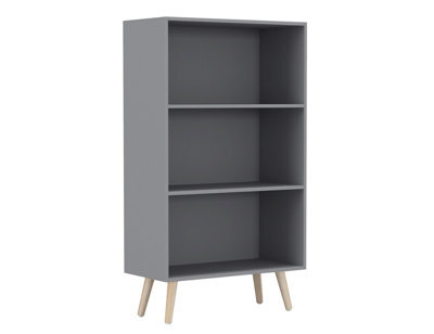 Urbn-Living Urbnliving 110Cm Height 3 Tier Grey Bookcase Storage Cabinet Scandinavian Style Pine Legs Dining Room Display Unit - image 1