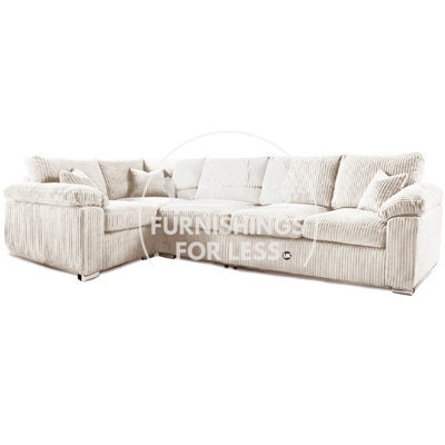 Furnishings For Less UK Delta Large Long Narrow Cream 5 Seater Corner Sofa Left Hand Facing Jumbo Cord L Shape