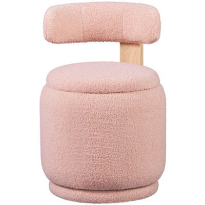 Yaheetech Swivel Vanity Stool With Backrest Round Swivel Ottoman Chair With 27L Capacity Sherpa Fabric Dressing Table Stool, Pink - image 1