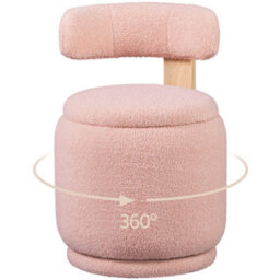 Yaheetech Swivel Vanity Stool With Backrest Round Swivel Ottoman Chair With 27L Capacity Sherpa Fabric Dressing Table Stool, Pink - thumbnail 2