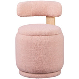 Yaheetech Swivel Vanity Stool With Backrest Round Swivel Ottoman Chair With 27L Capacity Sherpa Fabric Dressing Table Stool, Pink - thumbnail 1