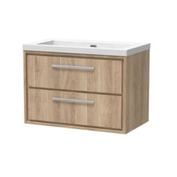 Hudson Reed Lille Wall Hung Two Drawer Contemporary Vanity Unit With Basin In Bleached Oak, 813 X 462mm - thumbnail 1
