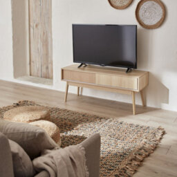 Alice's Garden Sweeek. 115Cm Tv Unit Grooved Wood Detail 2 Doors Linear Natural 115X40X48 Cm