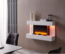 "Flamme Kingston 43"" Wall Mounted Electric Fireplace White With 3 Flame Colours And 13 Mood Lighting Options 1.5Kw Heater"