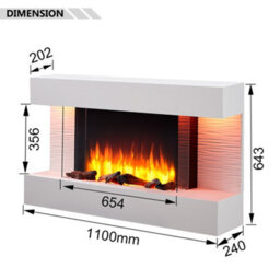 "Flamme Kingston 43"" Wall Mounted Electric Fireplace White With 3 Flame Colours And 13 Mood Lighting Options 1.5Kw Heater" - thumbnail 2