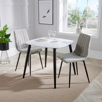 Core Products Aspen White 80Cm Square Dining Table With 2 Light Grey Cord Fabric Stright Stitch Design Chairs - image 1