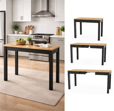 Impact Furniture Narrow Dining Table Extendable Slim Black And Oak Small Kitchen 2 4 6 8 Seater Orion - image 1