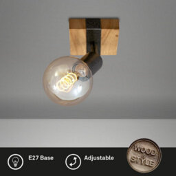 Briloner E27 Wall Light Wood Metal Adjustable Retro Industrial Spotlight Lamp - thumbnail 3